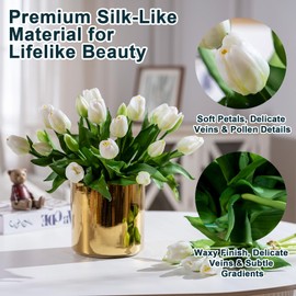 Bailikang 20PCS Fake Tulips Artificial Tulip Silk Flowers Fake PU Bouquet Artificial Flowers Faux Flowers with Gift Box Soft Faux Tulips Bouquets Arrangements for Party Wedding Home