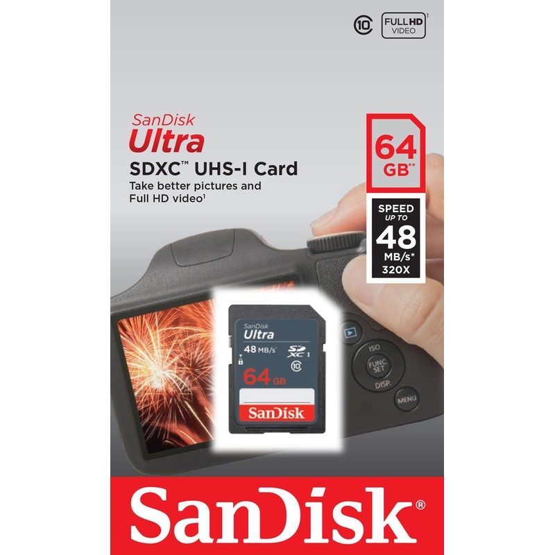 Sandisk 64GB Ultra SDXC Memory Card For Nikon D3100 Camera