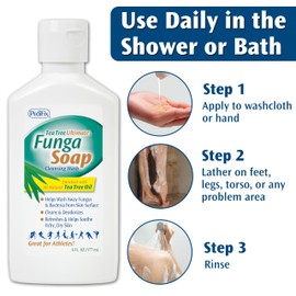 PediFix FungaSoap Tea Tree Cleansing Wash – Antifungal Body Wash & Foot Soap – All-Natural Tea Tree Oil Cleanser for Athlete’s Foot, Ringworm, Jock Itch, Body Odor & Fungus - 6 fl. oz