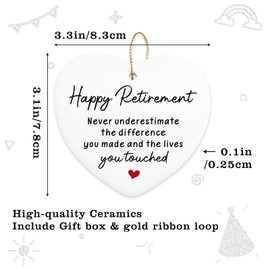 Funny Retirement Gifts for Women Never Underestimate The Difference You Made Hanging Ornament Happy Retirement Farewell Gift for Men Coworker Teacher Boss Nurse Christmas Tree Ceramic Heart Keepsake