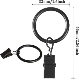 Curtain Rings with Clips Stainless Steel Curtain Clip Ring Metal Decorative Drapery Rings 1 Inch Black Home Decoration Black