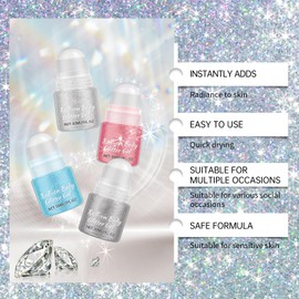 Roll-on Body Glitter Gel, Body Glitter Gel, Glitter Body Pen, Holographic Body Glitter Gel, for Body Face Hair, Glitter Make-up, Sparkling Body Lotion for Festivals and Parties (Pink)