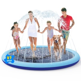 COMMOUDS 97" Splash Pad for Kids and Dogs, Extra Large Sprinkler Pad Non-Slip Thicken Pool Summer Outdoor Water Toys, Backyard Fountain Play Mat for Baby Toddlers Boys Girls Pet