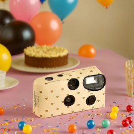 Weddingstar Disposable Camera with Flash - Single Use 35mm Film Camera for Wedding or Party Favors - Gold Hearts