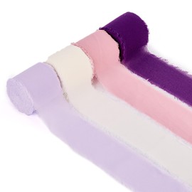 KISSITTY - Cinta de terciopelo deshilachado de 28 yardas, 1-1/2 pulgadas, borde deshilachado, cintas con alambre, cintas Mardi Gras, tela morada, flecos de tul para ramo de flores, envoltura de
