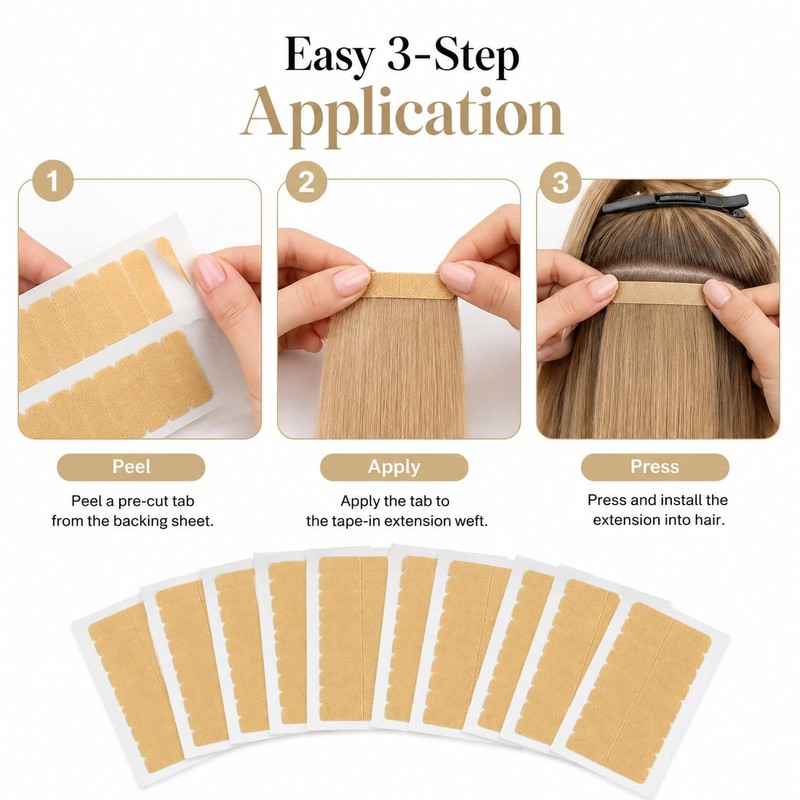 Hair Extension Tape, 120 Double Sided Tabs for Tape Ins
