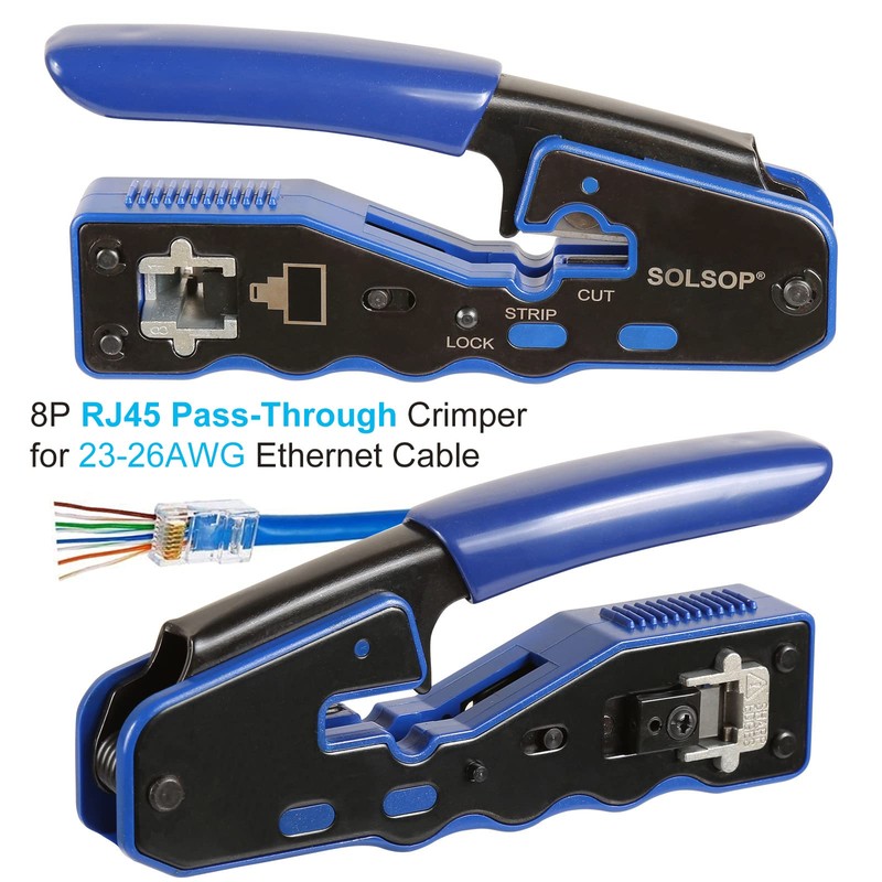 Solsop Pass Through RJ45 Crimp Tool Kit Ethernet Crimper Tool