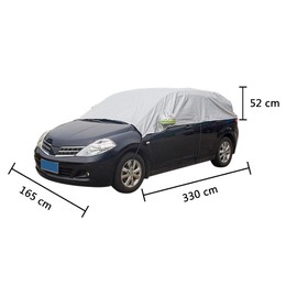 Blueshyhall Half Car Cover Waterproof for Small Cars and Compact SUV, Car Cover Winter Windscreen Side Windows, Car Tarpaulin Half Garage Indoor Outdoor Car Cover Fabric SUV