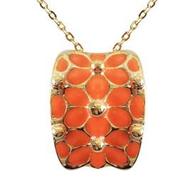 Navachi 18k Gold Plated Square Rainbow Orange Enamel Az6096p Pendant Necklace 16"+2"