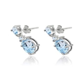 Sterling Silver Blue Topaz Oval Three Stone Drop Dangle Earrings for Women