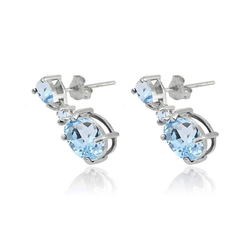 Sterling Silver Blue Topaz Oval Three Stone Drop Dangle Earrings