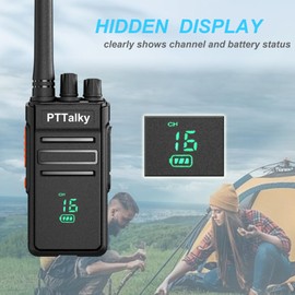 PTTalky FR1 Plus Walkie Talkies Long Range, Two Way radios, FRS Walkie Talkies, Hidden Display, USB-C Charging, VOX Hands-Free, with Earpiece 2 Way radios for Commercial Hotel Catering (2 Pack)