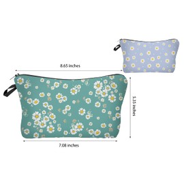Borsun 2 Pcs Cosmetic Bag for Women Small Make Up Bag Waterproof Travel Toiletries Pouch with Zipper for Organizing Small Items, Gift Bags for Birthday Christmas(Daisy Flower 2)