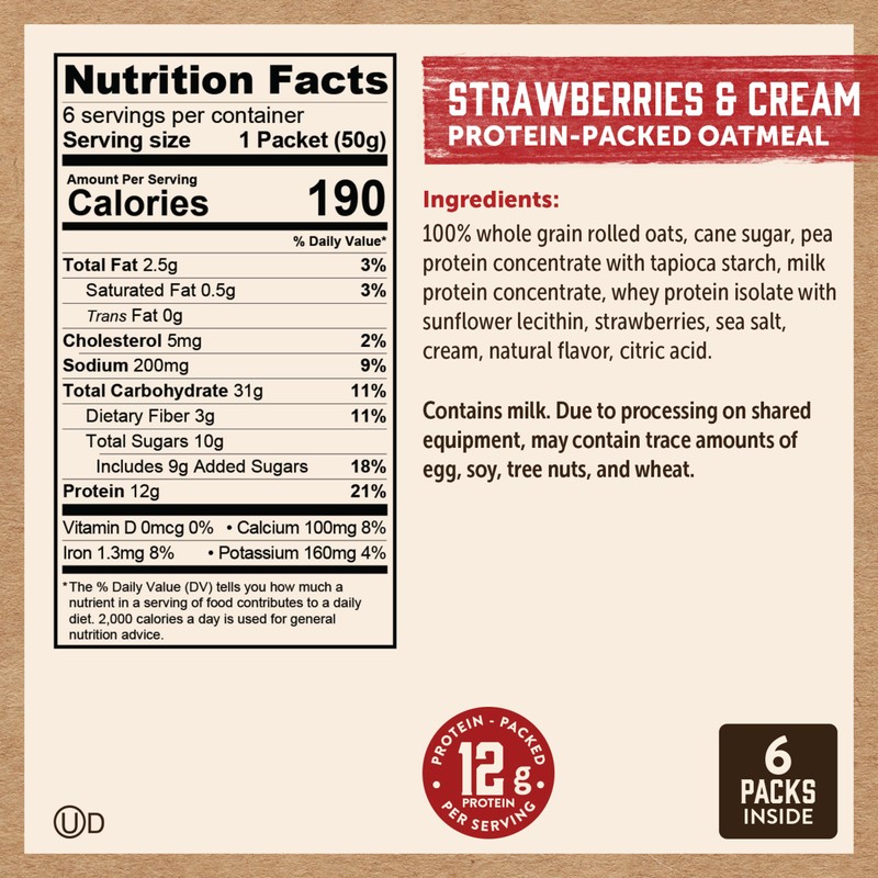 Kodiak Cakes Strawberries & Cream Oatmeal Packets (Pack of 6)