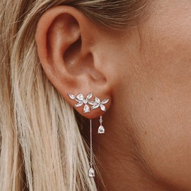 Elegant Dangle Drop Earrings for Women Gold-Tone Floral Chain Design with Sparkling Crystals Wedding Guest Jewelry Gifts for Bridesmaid Party Accessories