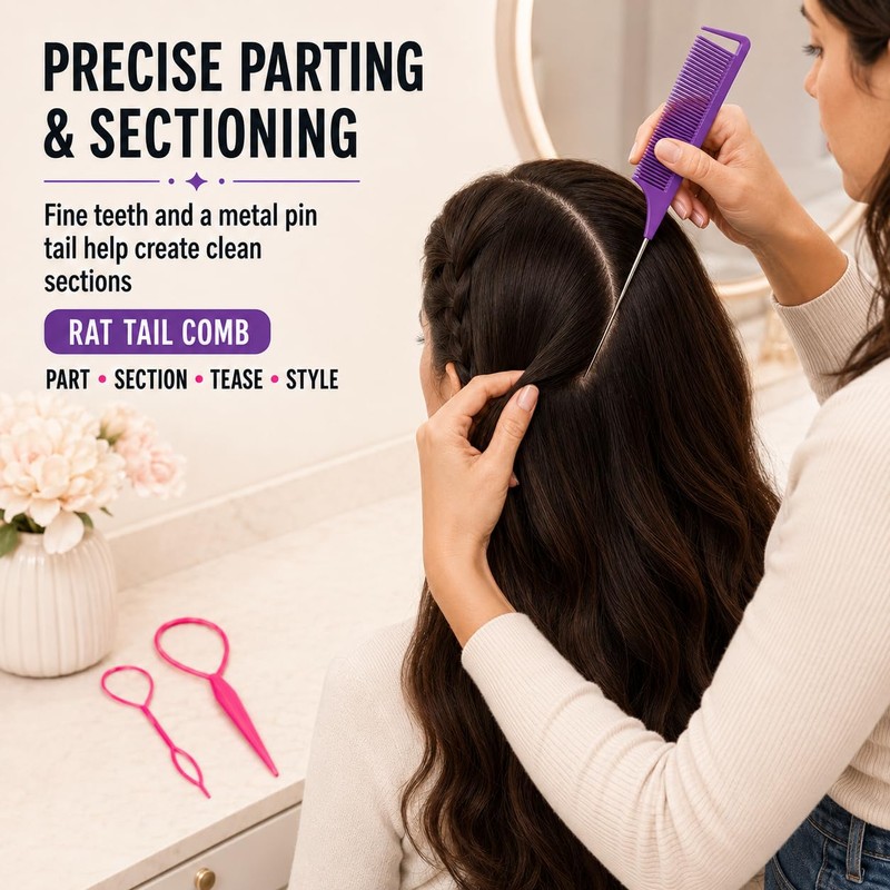 5 Piece Hair Braiding Tools Set with Rat Tail Comb