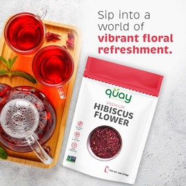 Quay Naturals Hibiscus Flowers (8 oz) Flor de Jamaica - Cut & sifted - Pure & Natural Roselle Flowers for Teas, Smoothies & Baking - Hibiscus sabdariffa Flowers - Non GMO