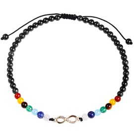 Jewboo Black Obsidian with 7 Chakra Infinity Beach Anklet Bracelet for Women Foot Worry Stone Relife Anxiety Jewelry Healing Crystals and Gemstones (8.5-10 Inches)