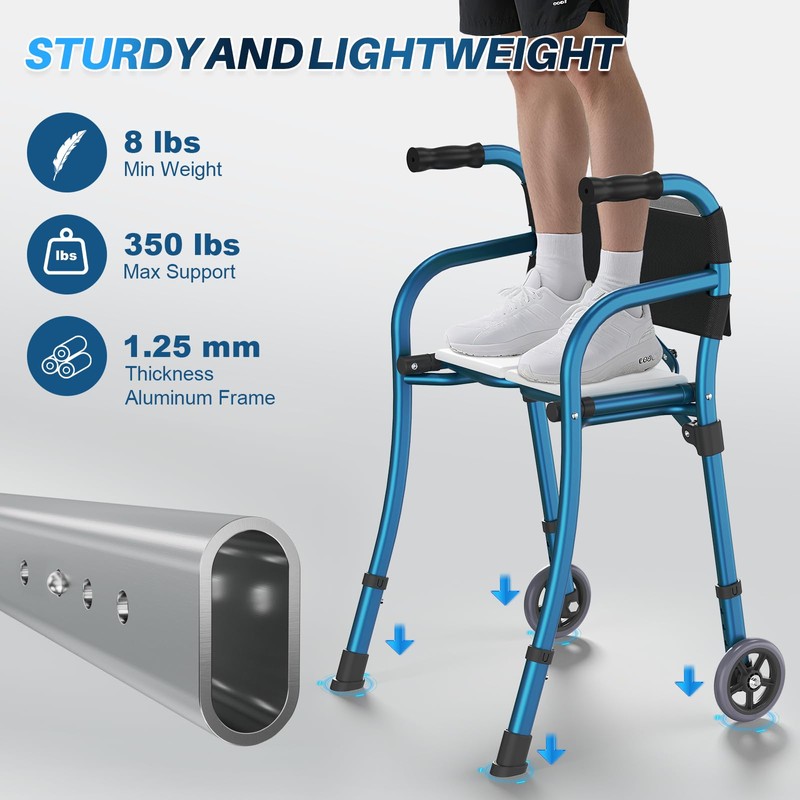 Walkers for Seniors with Seat, Lightweight Folding Space Saver Mobility