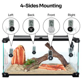 REPTI ZOO Upgraded Reptile Terrarium Thermometer Hygrometer,Digital Pet Temperature and Humidity Gauge with Suction Cup for Reptile Rearing Box Tank,4-Sides Mounting