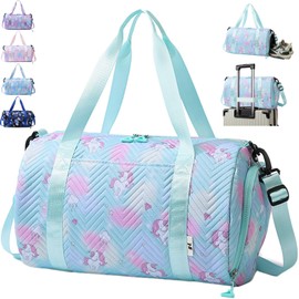 AUNGKWANG Unicorn Yoga Bag, Sports Bag, Girls' Unicorn Yoga Bag, Travel Bag, Swimming Bag, Waterproof Gym Bag, Sports Backpack, Training Bag with Shoe Compartment & Wet Compartment, Green, Sports bag