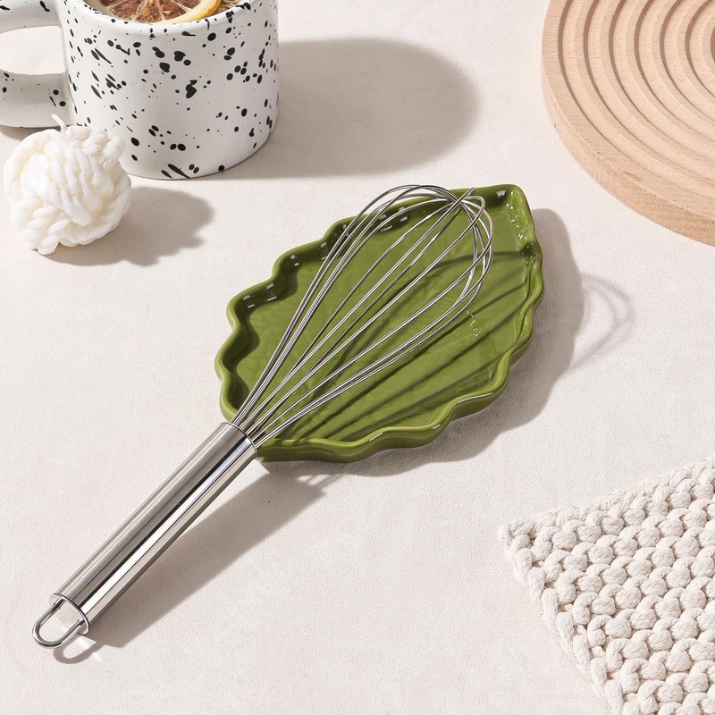 Ceramic Spoon Rest for Stove Top, Cute Green Leaf Shaped