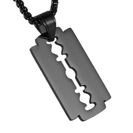 HZMAN Razor Blade Model Dog Tag Pendant for Men Stainless Steel Hip Hop Rock Necklace Jewellery Gift, Stainless Steel, No Gemstone