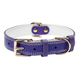 DAIHAQIKO Genuine Leather Dog Collar, Heavy Duty Dog Collar, Wide Dog Collar for Small Dog, Medium Dog, Large Dog and Extra Large Dog (XL: 1.4" Wide for 18.6"-25.8" Neck, Dual Stitch - Purple)