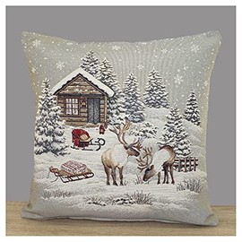 atelier alles-Spitze Festive Tapestry Cushion Cover Reindeer 45 x 45 cm Decorative Cushion Cover Sofa Cushion