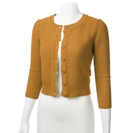 Women's Button Down 3/4 Sleeve Crew Neck Cotton Knit Cropped Cardigan Sweater Bronze 1X