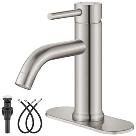 Aolemi Bathroom Faucet Single Hole,Single Handle Bathroom Sink Faucet with Supply Lines,with Pop Up Drain Assembly and 6 Inch Deck Plate,Brushed Nickel