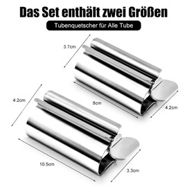 Piashow Tube Squeezer Set of 2 [2 Sizes], Tube Squeezer for All Tubes - Stainless Steel Extractor, Toothpaste Extractor, Suitable for Toothpaste, Lotions, Creams, Emptying
