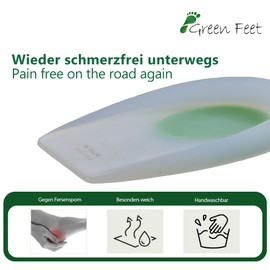 Green-Feet Comfort Gel heel cushion, anatomical Help Heel problems, excellent also at Heel spur and Achilles tendon disorders - clear/green, transparent/green, Gr. XL = Gr.44-46
