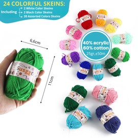 SusggO Pack of 24 Balls of Wool for Crochet and Crochet, Wool for Knitting, 25g ±50m, 60% Cotton, 40% Acrylic