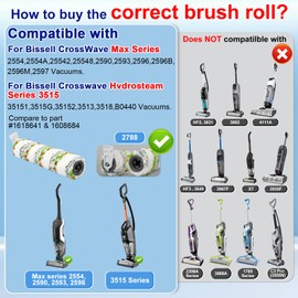 Lemige 3 Pack Multi-Surface Pet Brush Rolls 2788 and 3 Pack Vacuum Filters 1866 for Bissell CrossWave Max 2554 2590 2593 2596 for HydroSteam 35151 3515 35152 3513 3518 Vacuums, Part 1618641 & 1608684