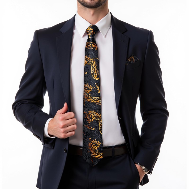 DiBanGu Mens Adjustable Zipper Ties, Woven Paisley Striped Plaid Necktie