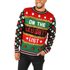 Tipsy Elves Men's Ugly Christmas Sweaters - Funny and Tacky Embellished Christmas Sweaters for Men - Naughty Or Nice Christmas Sweater with Tinsel Pompoms and Reversible Flip Sequins Size XX-Large