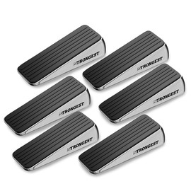 Strongest Home Heavy Duty Door Stopper Wedge (6 Chrome PCs) | Non-Slip Rubber and Metal Door Stop for Heavy Doors| Work on Wood, Tile, Carpet + 6 White Wall Protectors