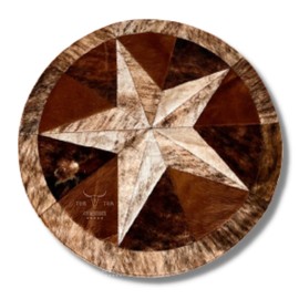 Cowhide Rug, Light Brown Leather, Star Patchwork Round Area 40", for Decorating Bedrooms, Dining Rooms, and Living Rooms
