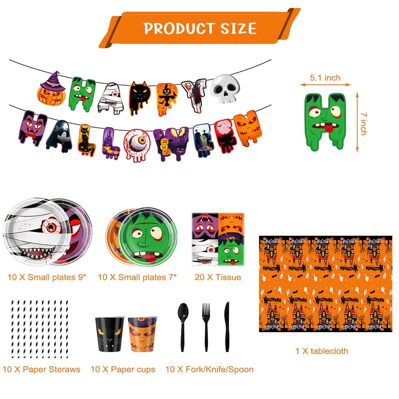 107Pcs Halloween Tableware And Decorations Set, Halloween Party Supplies, Scary