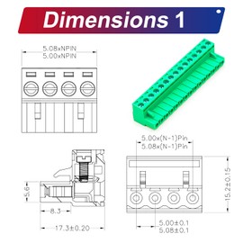 Tcenofoxy 5.08mm 2/3/4/5/6/7/8/9/10/11/12/13/14/15/16/18/20/24 Pin Phoenix Connector PCB Screw Terminal Block Connector (2Pcs 5.08M-15Pin)