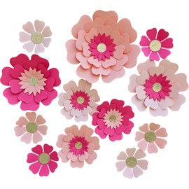 Mybbshower Pink Paper Flower for Girls Birthday Classroom Decor Party Backdrop Nursery Wall Home Decor (10 inch-6 inch) Pack of 12