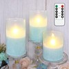 Holitown Glass Flameless Candles Set of 3 Blue Sandblasted Battery