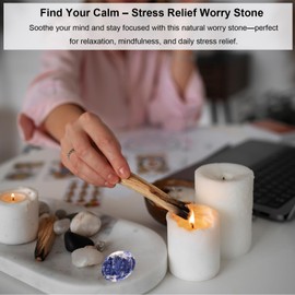 45mm Lapis Lazuli Worry Stone Crystals Gemstones, Oval Natural Healing Crystal Thumb Stones, Polished Palm Stone Reiki Balancing Energy Stone for Anxiety Stress Relief Reiki Healing Meditation Gifts