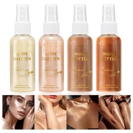 MAEPEOR Body Glitter Spray 4 Colors Quick-Drying and Non-Sticky Body Glitter Spray Moisturizing Bronze Body Shimmer for Face Hair Body (80ML, 04 Bronze Gold)