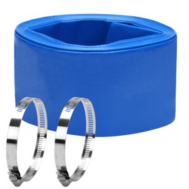 DERPIPE Lay-Flat Pool Backwash Hose - 3" x 25Ft Reinforced Heavy Duty PVC Discharge Hose Weather-Proof Vinyl Pool Drain Hose for Water Transfer with 2 clamps
