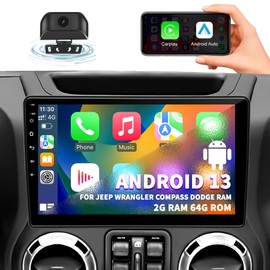 Car Stereo Radio for Jeep Wrangler JK Compass Grand Cherokee Dodge Ram 1500, Android 13 2GB+64GB, 10 inch IPS Touchscreen Wireless CarPlay Android Auto GPS Bluetooth AM/FM WiFi SWC, Backup Camera