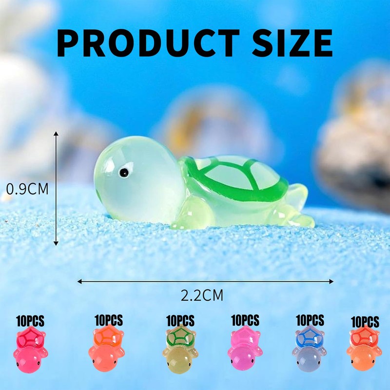 Turtle Decorative Mini Figures, Pack of 60, Luminous Resin Small