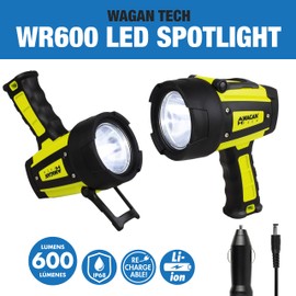 Wagan EL4322 Brite-Nite WR600 USB Rechargeable LED Handheld Spotlight 600 Lumen LED Lights 3 Lighting Modes 7 Position Hanging Stand Waterproof for Marine Boat Camping Country Farm Gift