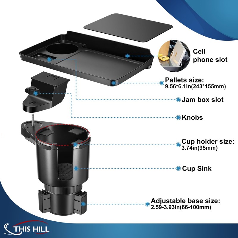This Hill Cup Holder Tray for Car, 2 in 1